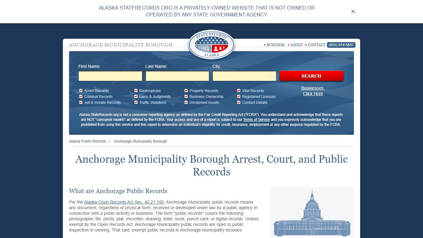 Anchorage Municipality Borough Arrest, Court, and Public Records